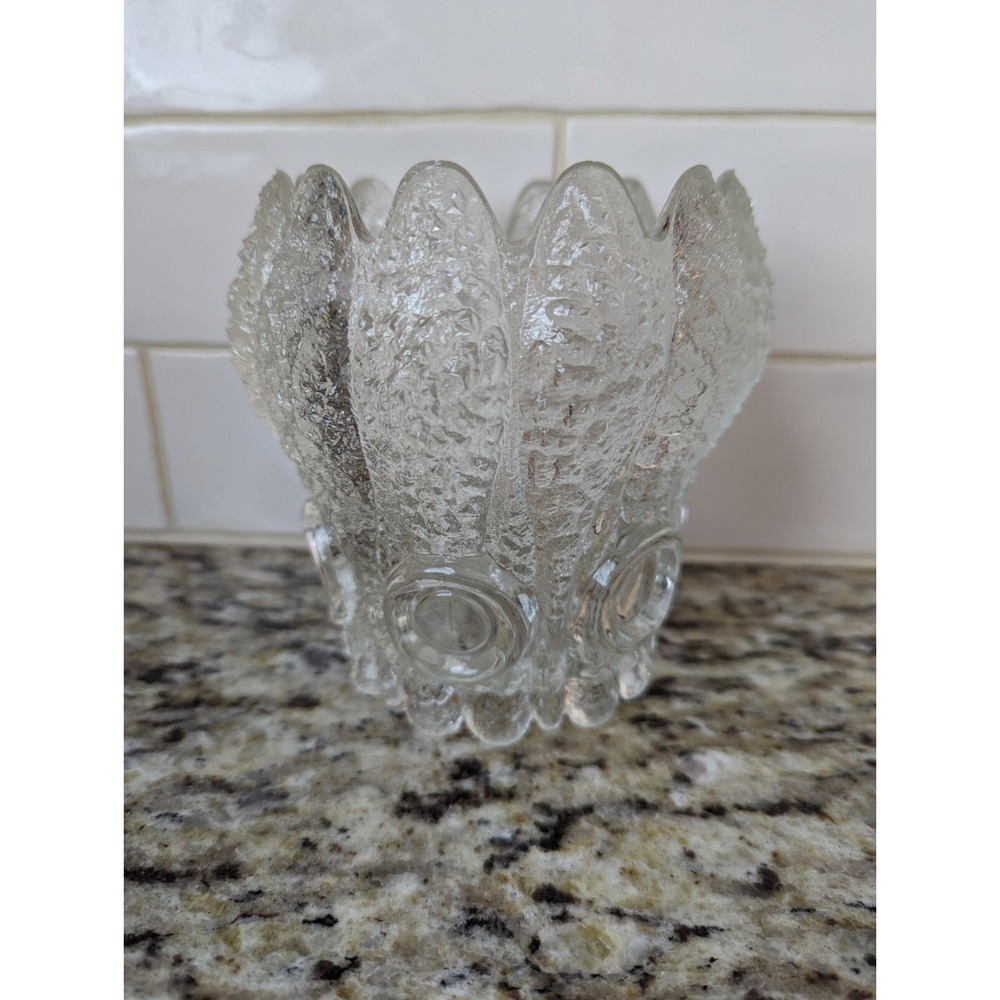 Vintage Vase Container Unique Clear Textured Glass Coral Floral Design Heavy - Picture 2 of 8